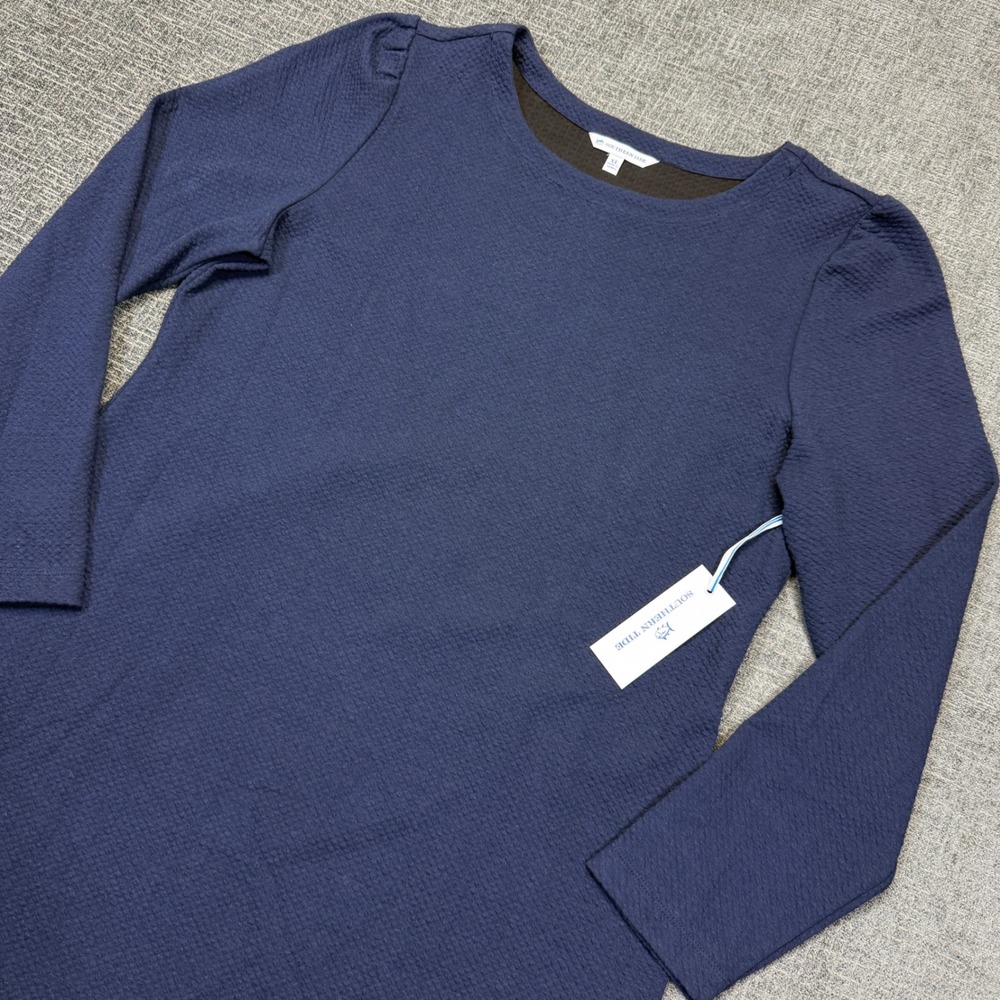 Southern Tide Dress Womens XL Navy Celeste Texture Long Sleeve Stretch NWT